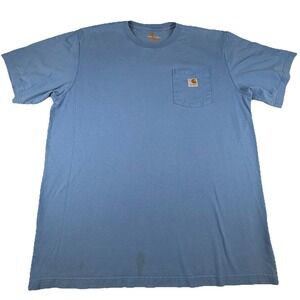 Carhartt‎ Shirt Mens XLT Blue Solid Original Fit Short Sleeve Pocket Tee-READ